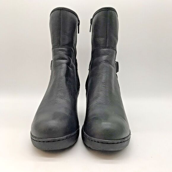 Clarks Artisan Natira Kit Gore-Tex Leather Wedge Boot Women's 9.5 Black Side Zip - Picture 2 of 13